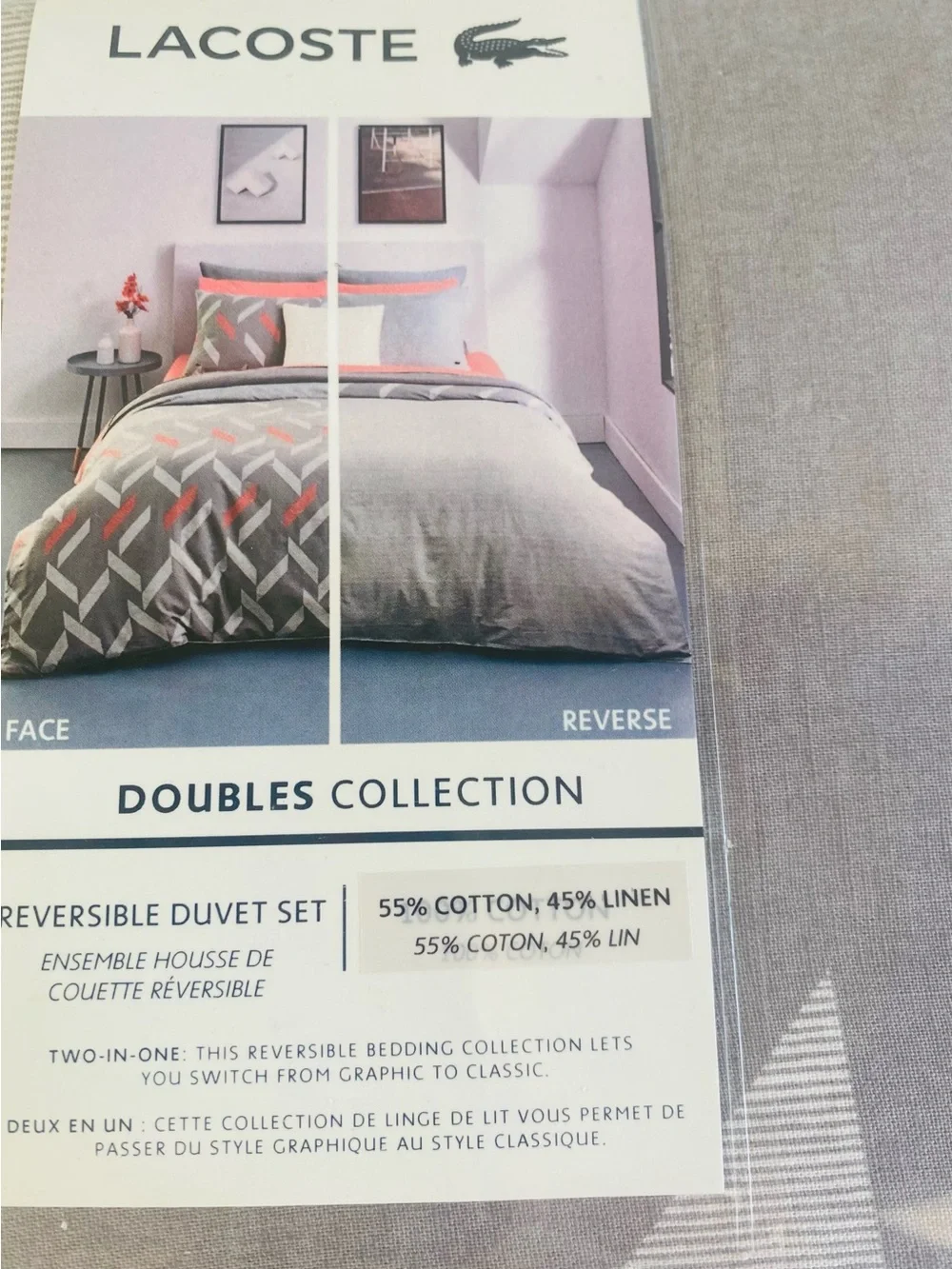 Lacoste Double Collection Reversible Tamarin Grey Twin Duvet Cover